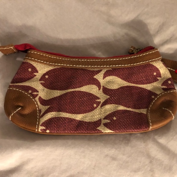 Gap Red Project for Africa Pebble Leather Canvas Fish Print Zipper Clutch Pouch - Picture 2 of 5